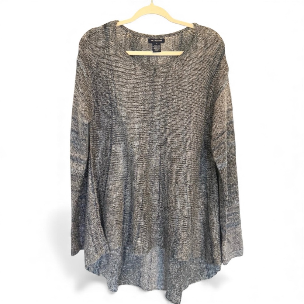 Max Studio Loose Knit Tunic Sweater Cotton Blend Size XL Black Grey Brown Hues